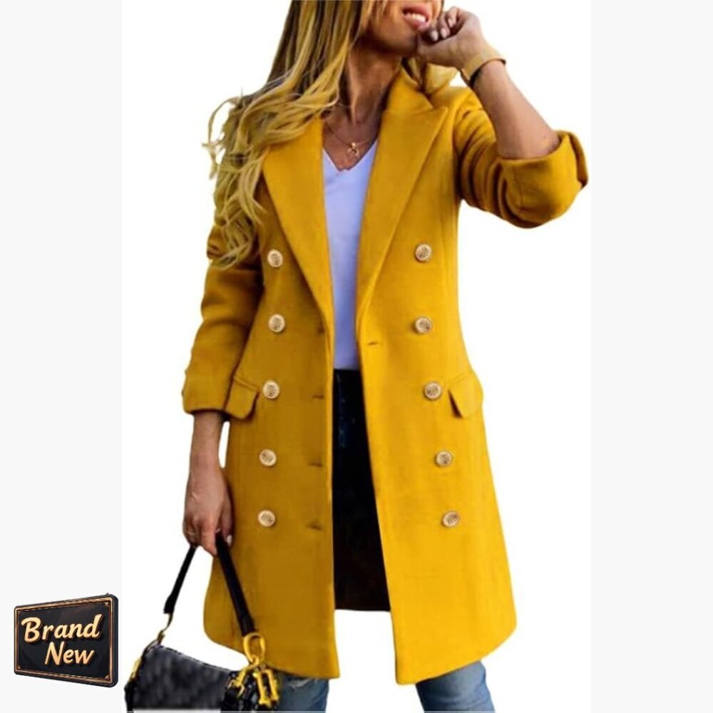 Wool Blend Double Breasted Trench Coat Knee Length Classic Fit